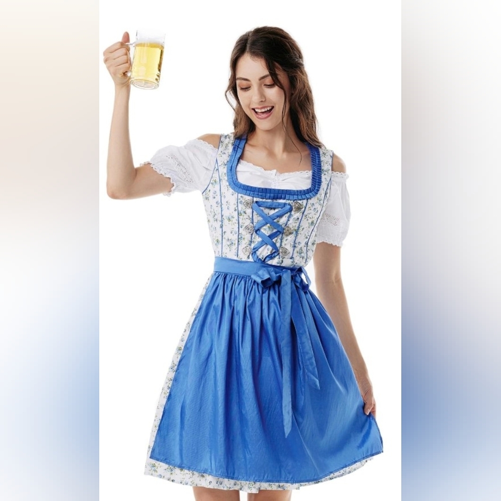 Blue Floral Dirndl Dress Size Small